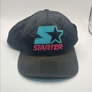 STARTER Black Quilted Hat with Teal & Pink Logo